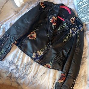 Floral leather jacket